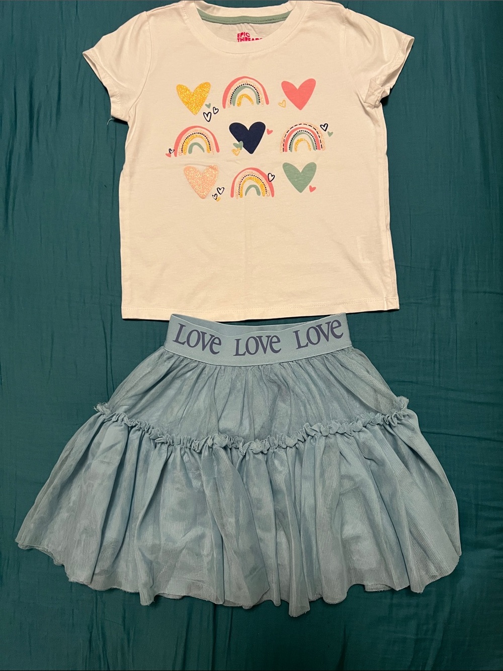 Love Pale Blue Layered Tulle Skirt with Logo Waistband